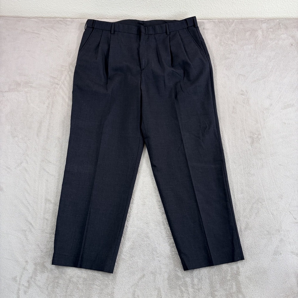 Vintage Lands End Pleated Pants Trousers Men 38x29 Charcoal Gray Wool 90s 80s